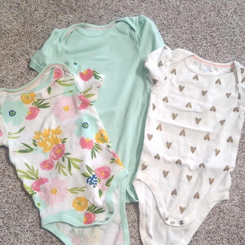 Cloud Island Floral and Heart Bodysuit Trio